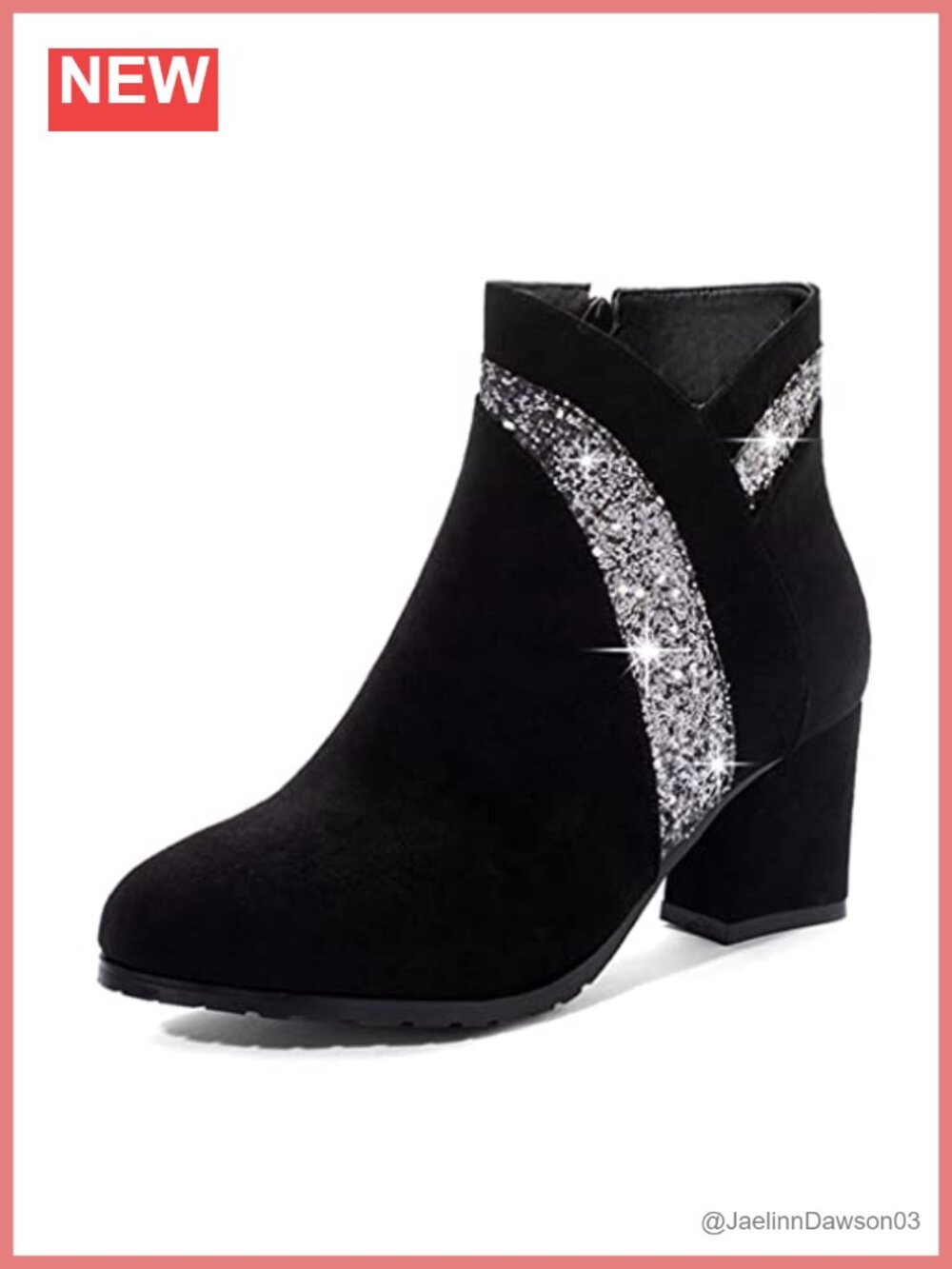 Women's Glitter Dressy Ankle Boots Round Toe Side Zipper Chunky Heel Booties